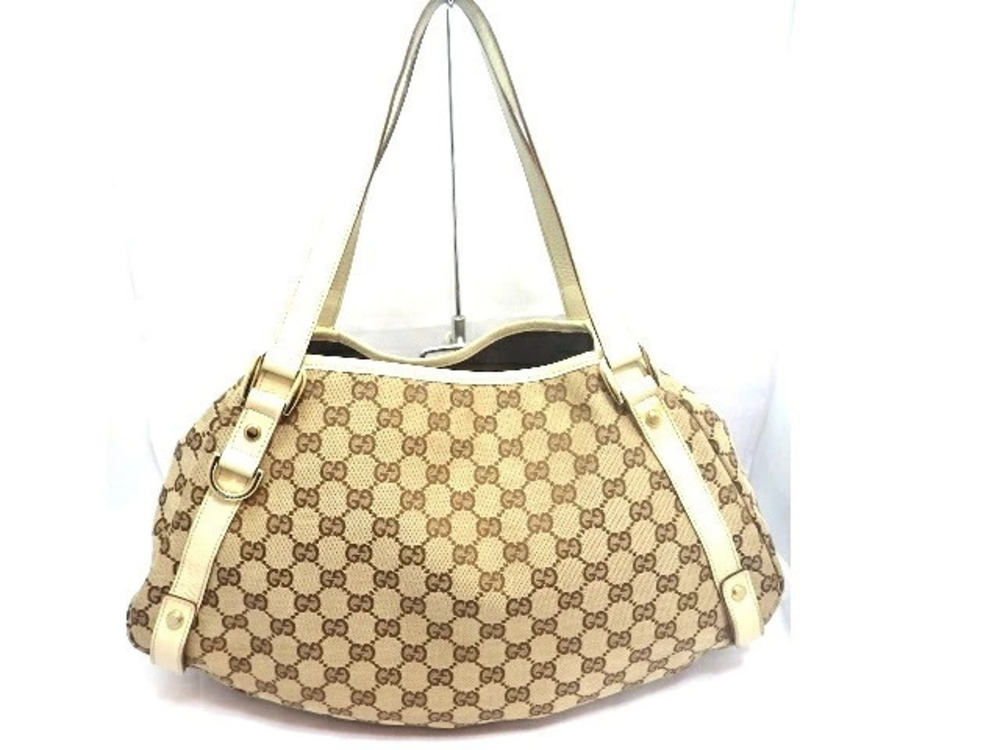 Gucci Canvas Bag Tote Calfskin Shoulder Black